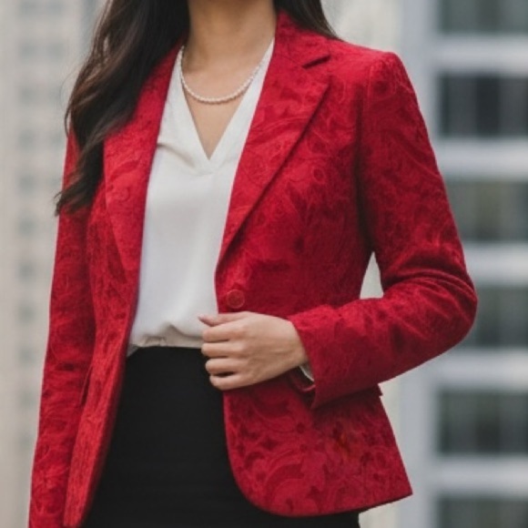 Nine & Co. Jackets & Blazers - Nine West Embossed Red Velvet Blazer Sz 12